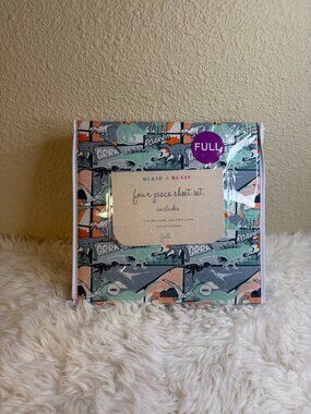 Ollie & Ellie Dinosaur Comic Print Full Sheet Set 4pc Kids Bedding Roar NWT